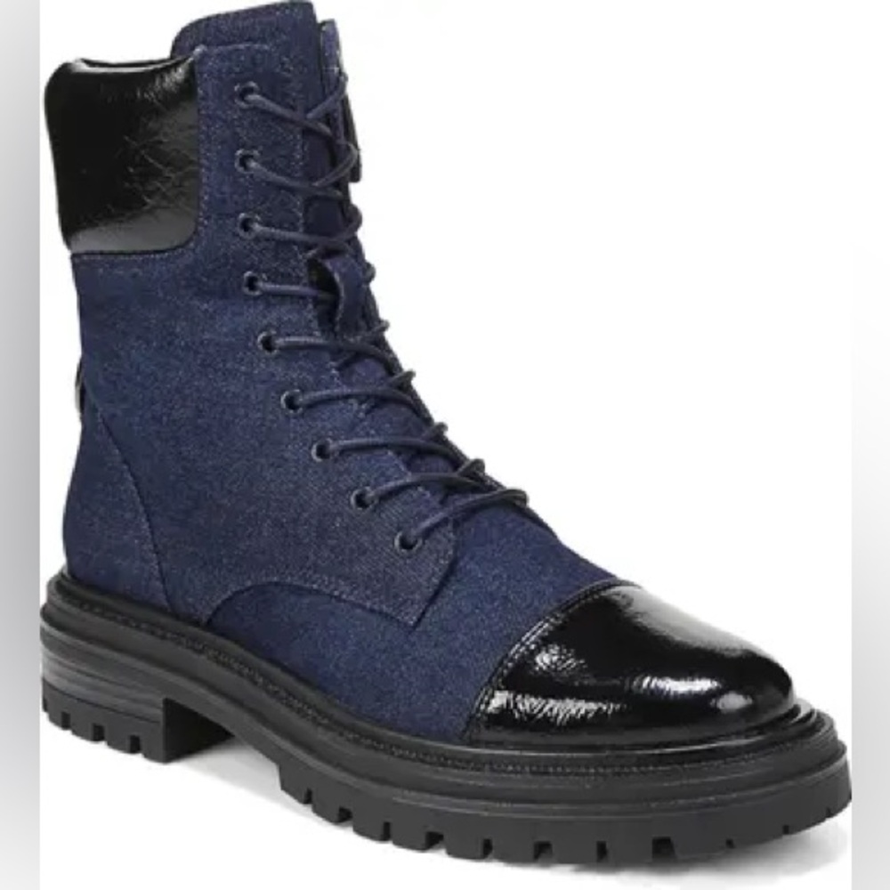 SAM EDELMAN ALEIS LACE UP DENIM BOOTS